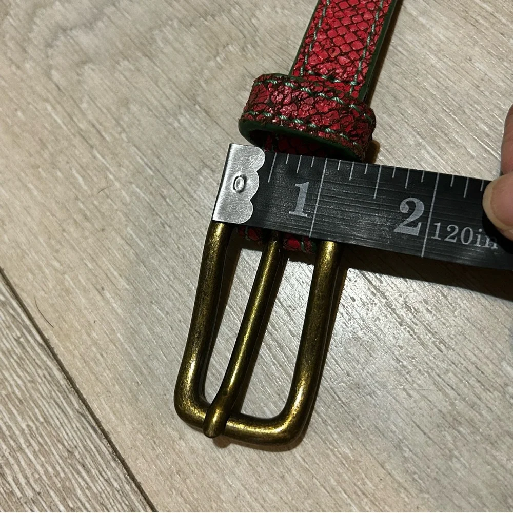 Liebeskind Berlin Coral Green Snake Embossed Leather Belt Brass Gold Buckle